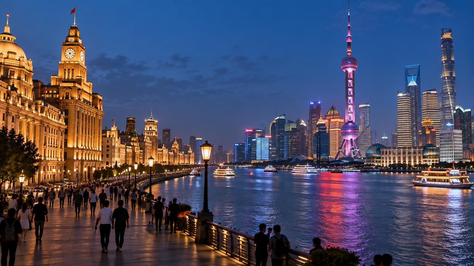 The Bund at dusk — the modern side of Beijing vs Shanghai