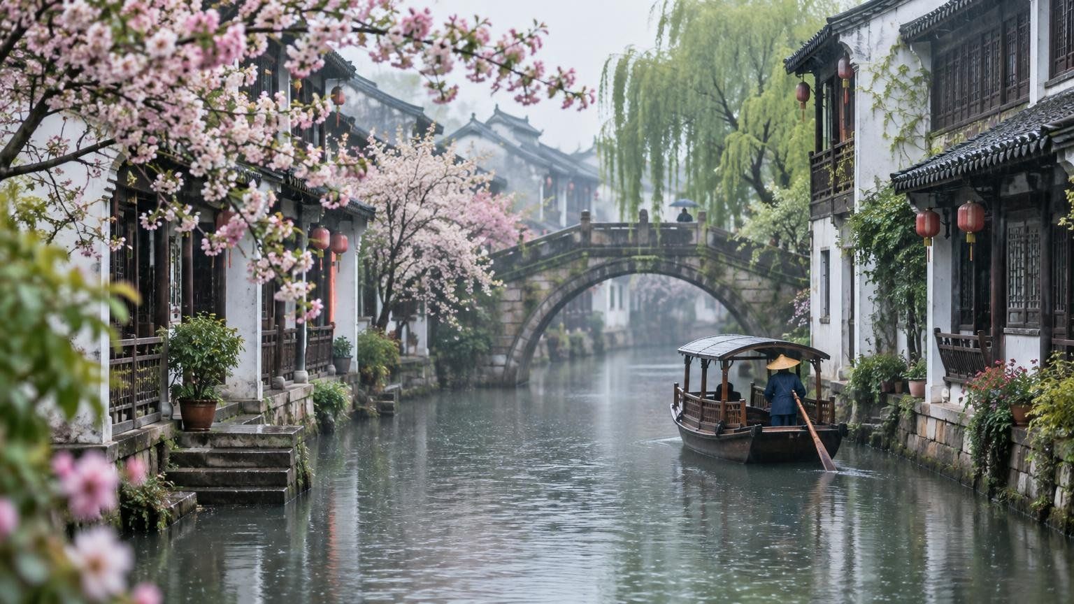 Jiangnan water town in spring